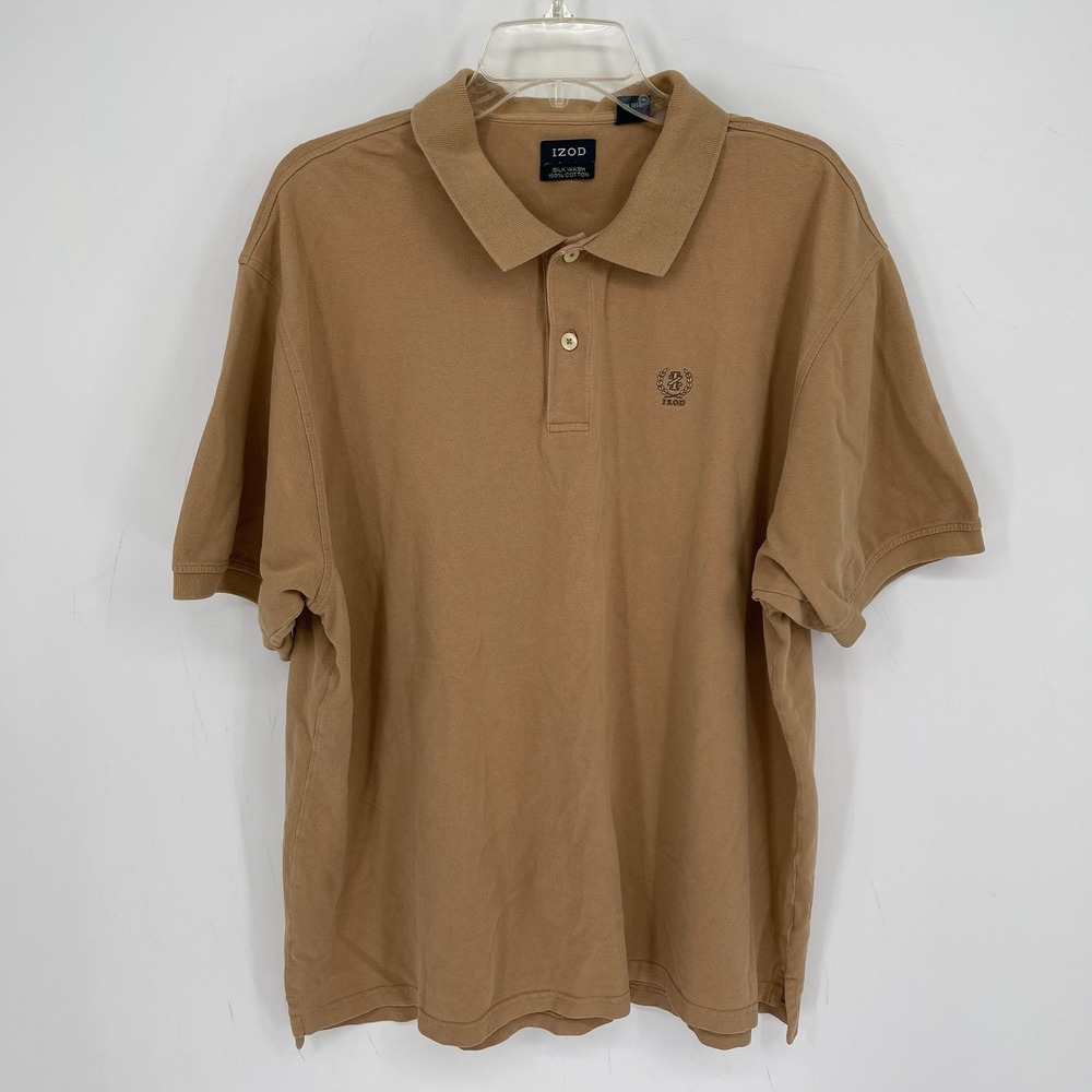 IZOD Men's Tan Silk Pique Wash Short Sleeve Golf Polo Top Shirt Size XXL 2XL